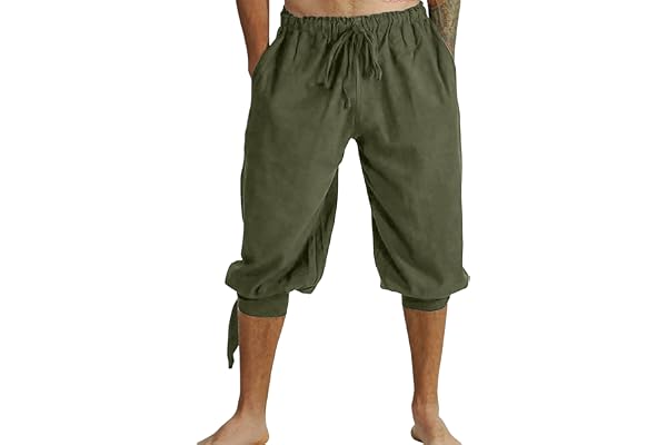 LVCBL Kortbyxor för män med snörning, sommarbyxor, viking, pirat, medeltida kostym, fritidsbyxor, strandshorts