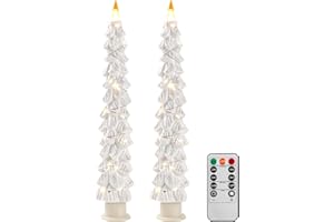 DA BY Candele per albero di Natale circondate da luci a LED, senza fiamma, con funzione di temporizzazione telecomandata, colore: bianco