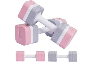 ALLINLIFE Pesas y Mancuernas Ajustables, Mancuernas 10KG（2 * 5KG）Fácil de Ajustar, Ahorrar Espacio, Juego de Pesas y Mancuernas, Pesas Ajustables para Gimnasio en Casa, Color Gris, Rosa y Color Mixto