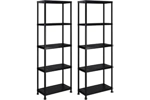 T-LOVENDO.ES Pack 2 estanterías de plástico modulares 170x60x30 cm con 5 baldas Resistentes Cada una | Almacenaje Ideal para Interior y Exterior: Garaje, trastero, jardín, Oficina | Montaje sin Herramientas