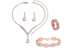 KBRPEY Parure Gioielli Set per Donna Collana con Pendente Orecchini Bracciali e Anelli Set da Gioielli Set per Prom per Ragazze