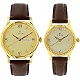 Titan Quartz Analog with Day and Date Champagne Dial Leather Strap Watch for Couple-NS15802490YL05P/NT15802490YL05