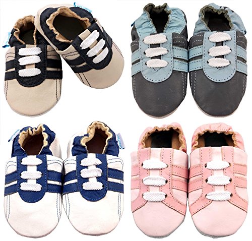 MiniFeet Soft Leather Baby Shoes, Grey Trainer 18-24 Months