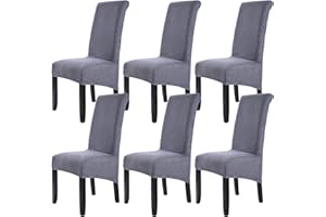 LIVEGO Velvet Large Size Dining Chair Covers Set of 6,Stretch Dining Room Chair Slipcovers,Removable Washable High Back Chair Protector Covers for Dining Room,Kitchen,Banquet,Home(Dark Grey,Pack of 6)
