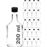 Afracam 200 ml Yassı Şeffaf Cold Brew Şişesi Siyah Plastik Kapaklı 200 cc Soğuk Kahve Cam Şişe 20 Adet