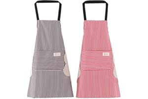ViLiyDuo 2 Delantales de Cocina Con 2 Bolsillos para Barbacoa, Hombre y Mujer, Restaurante y Hornear