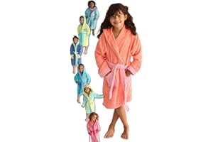 LEBENGOOD - Peignoir Filles Coton: Fille, Enfant - 100% Coton OEKO-TEX® - 2 Poches, Ceinture, Capuche, Peignoirs en peluche très doux avec broderies pour filles