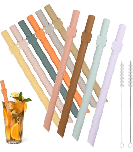 16 Pièces Pailles En Silicone Réutilisable Adulte Enfants Coloré Courbées Les Boissons Froides Pailles à Boire Sûr Et écologique Pailles à Boire Avec 2 Brosses De Nettoyage