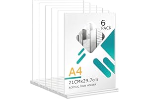 SOSERKOUER 6 Pièces Présentoir de Table A4, Présentoir en Acrylique Transparent, porte menu，porte menu restaurant，porte affiche，Support Acrylique A4 pour Menus，publicité, cadre photo, affichage, restaurant