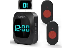 LIOTOIN Notrufknopf für Senioren,Senioren Notruf Kabellos Notfallknopf Hausnotruf intern für Senioren SOS Alarm Notruf Knopf,zeigt Zeit und Rufnummer an, Mit Einem Arbeitsbereich Von 300M