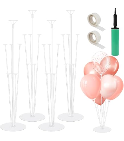 CAREDGO Kit 50 Tiges Ballons + Rubans Blancs – Support Réutilisable Pour Décoration Fête Parfaite !