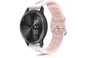 KoGiio 20mm Bracelet pour Garmin Vivoactive 6/5 /Garmin Forerunner 165/Forerunner 165 Music, Soft Silicone Respirant Sangle Bracelet Blanc Rose