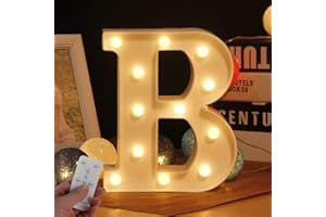 WHATOOK Letras Luminosas Decorativas con Luces LED, con temporizador inalámbrico y mando a distancia regulable, decoración para cumpleaños, fiestas, bodas y vacaciones, casa, bar, Blanco - Letra B