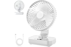 Mapille Mini Tischventilator Leiser, 120°Oszillation, 4 Geschwindigkeiten, USB Ventilator mit Akku 4000mAh, Tragbar Klein Ventilator, für den Schreibtisch, Zuhause und Büro (Weiß)