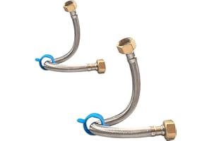 LEADAHEAD Pack of 2 Flexible Pipe Stainless Steel Braided Hose for Toilet/Taps 1/2" x 1/2" BSP 30cm Long