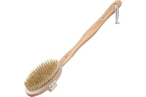 Hydrea London Body Brush Back Scrubber - Shower brush with long handle 100% Natural Bristle, Dry Skin Brush, Exfoliating Cellulite Brush - FSC® Certified Beechwood.