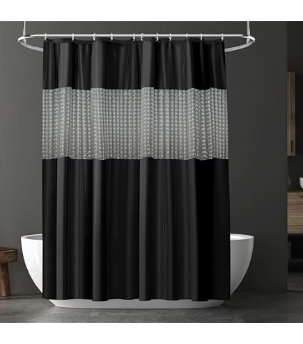 Rideau De Douche Jungle Noir 180x200 Cm - Feuilles Tropicales Imperméable Avec 12 Crochets