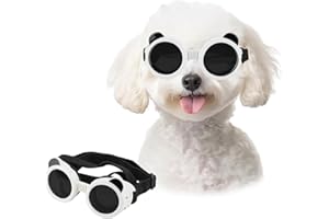 PETLESO Pet Goggles Adjustable Dog Sunglasses UV Protection Windproof for Small Dogs-White