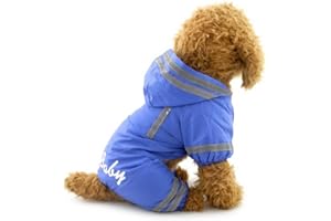 ZUNEA Small Dog impermeabile impermeabile con cappuccio cucito foderato di maglia Slicker Rainwear Doggie Pet pioggia Gear/Suit giacca tuta abbigliamento blu L