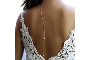 TseenYi Collier long avec pendentif en perles dorées, chaîne de dos de mariée, collier Lariat pour femmes et filles