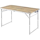 Haegs Portatif Kamp Masası, 3 Y&uuml;kseklik Ayarlı, Katlanır Piknik Masası, Kolay Taşınabilir Al&uuml;minyum Masa - 120x60 - Naturel M