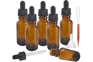 Furnrubden Botella de cristal ámbar de 20 ml con pipeta cuentagotas, Botellas de pipeta con pipeta de vidrio para aceites esenciales, perfumes, mezclas de aromaterapia - 6Pcs