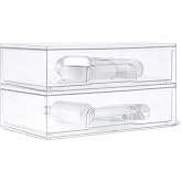 Amazon Basics Makeup Organizer with Stackable Plastic Drawers, Transparent Cosmetic Container, 12.1 x 7.6 x 3.5 inch, Pack of