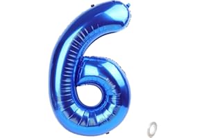 Balorise 40 Zoll Aluminium Luftballon Blau Zahl 6, Helium Unterstützt, Ballon Nummer 0-9, 10-100 (101cm), große Folienballons Dekoration für Geburtstagsfeier, Hochzeit, Jubiläum