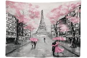 Ulticool - Appeso a Parete Decorazione - Parigi Torre Eiffel Sbocciare Rosa Bianco e Nero - 200 x 150 cm Grande Murale Manifesto - Accessori Casa Soggiorno Camera da Letto Soffitto