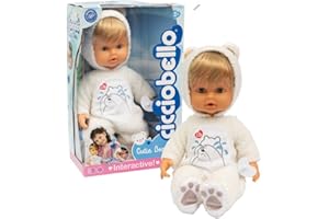 Cicciobello - Cutie Bear Bambola Interattiva Con Funzione Pianto E Tutina Bianca Ad Orsetto, Alta 42 Cm, Smette Di Piangere Con Il Ciuccio, Gioco Educativo Per Bambini 2+