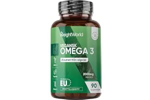 Omega-3 Vegansk – 90 kapslar – 2000 mg algolja med DHA & EPA | Omega-3 Vegansk – 90 softgel-kapslar – 2000 mg omega-3 algolja