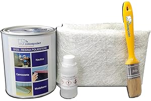 COLOR POINT KIT VETRORESINA POLIESTERE 1,3KG - RIPARAZIONE BARCHE AUTO MOTO CAMPER - RESINA + CATALIZZATORE + FIBRA LANA VETRO + PENNELLO