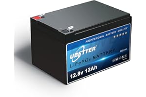 UBETTER 12V 12AH LiFePO4 Batería Recargable con 12A BMS, 4000+ Ciclo Profundo, Bateria Litio 12v 12ah 153,6Wh