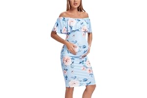 Shen&Qege Umstandskleid Lässig mit Schulterfreiheit, Rüschen, ärmellos, Bodycon, Umstandsmode Sommer