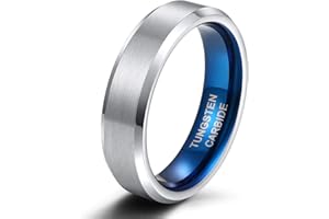 Zakk Anello da donna in tungsteno spazzolato argento e blu anelli di fidanzamento fedi matrimonio 4mm 6mm 8mm