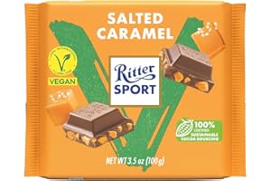 Ritter Sport Caramello Salato Vegan, Tavoletta di Cioccolato con Farina di Mandorle e Caramello Salato, Cacao 100% Certificato Sostenibile, 100 g