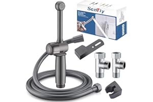 Handheld Bidet Sprayer Kit, SonTiy Bidet Attachment Muslim Shower Spray for Toilet UK Bathroom Douche, Baby Cloth Diaper Wash, Pet Bath, Personal Hygiene, Adjustable Pressure, Solid Brass…