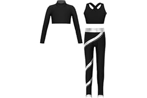 Doomiva 3 Pieces Ensemble Danse Moderne Jazz Fille Haut de Danse Débardeur Sport Yoga Jogger Legging Tenue Danse Enfant 5-16 Ans