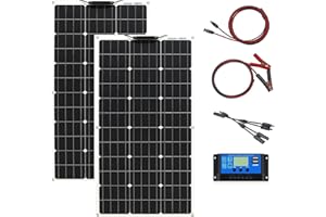 Aysolar 200W 12V Kit Panel Solar Flexible 2x100W Flexible Fotovoltio Módulo 20A Controlador Solar para Autocaravana, Barco, Automóvil, Caravana, Carga de batería de 12V/24V
