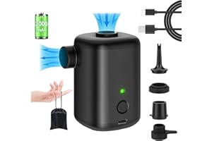 MEBIUSYHC Mini Pompe à air électrique,Batterie Rechargeable 3000 mAh,Gonfleur Matelas Gonflable avec 4 Buses d'air,Gonfleur Rapide pour Bateau Pneumatique/Matelas Pneumatique