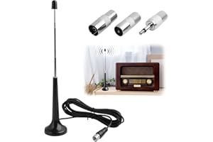 SOPWMAP Antena Telescópica Digital Dab FM para Interiores con Base Magnética y Cable de Extensión de 3 Metros, Compatible con Sintonizador de Radio FM Portátil y Receptor, Incluye 3 Adaptadores de Audio y TV