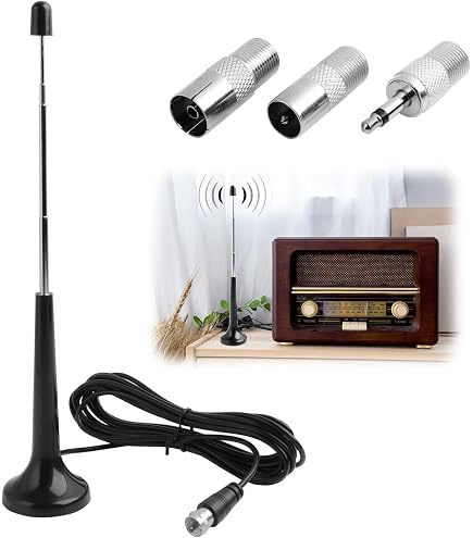 Antenne DAB/FM/TV Intérieure Télescopique 36 Cm - Base Magnétique, Câble 3m, 75 Ohm - Compatible Radio, TV, Tuner - Plug And Play