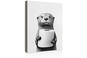 GALMCOOK Badezimmer Wandbild Leinwandbild mit Rahmen Lustiger Wasserotter mit Toilettenpapier – Humorvolles Kunstdruck Bild für Gäste WC, Toilette oder Bad Wanddeko mit Haken und spurlosen Nägeln 30x40 cm