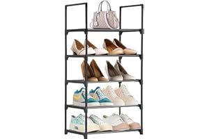 sakruda 5 Tier Shoe Rack,Metal Shoe Storage with Handle,Sturdy Shoe Rack Organiser for 10 Pairs Shoes,Easy to Assemble,Multi-Functional Shelf for Wardrobe,Kitchen,Hallway,Entryway,Books,(Black)