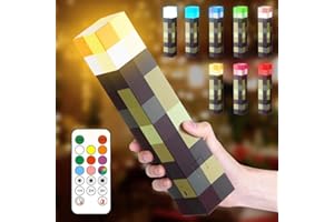 Fouvin Lampe Murale Miner Craft en Forme de Torche 28cm, 8 Couleurs Lampe rechargeable par USB avec télécommande, Éclairage Mural Cadeau pour Enfants, Cadeau Chambre, Fête, Lanterne Chevet