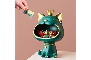 BOMKRA Key Bowl for Entryway Table, Lucky Cat Statue Candy Dish for Office Desk Art Home Decor (A - Green)
