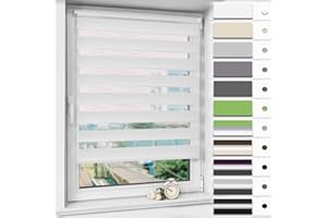 Magiea Store Enrouleur Jour Nuit sans Percage,Rideau Jour Nuit,Protection Solaire,Facile à Installer,Protéger la Vie Privée,(Largeur du Tissu 45 cm),Blanc,45l x 150L cm