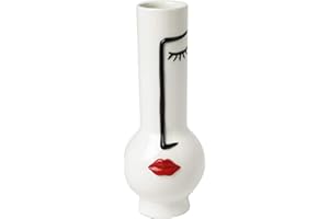 BARONI HOME Baroni Vaso Testa in Ceramica Volto Pop, Soprammobile Moderno Collo Stretto da Interno ed Esterno 11X11X27 cm