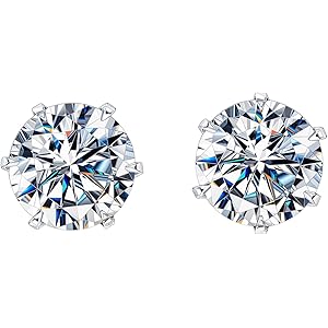 HIGHSPARK 925 Silver Solitaire Stud Earrings | 92.5 Sterling Silver & Round Brilliant Cubic Zirconia Tops for Men Women