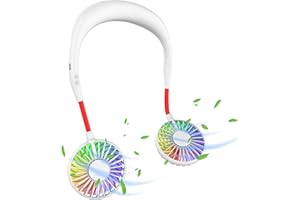 Ultralent Ventilateur de cou, ventilateur USB, silencieux, 3 vitesses, lumière LED, ventilateur portable pour l'extérieur, l'intérieur, le camping, les voyages, le sport, blanc et rouge